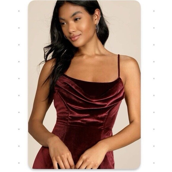 Lulus Everything I Do Wine Velvet Cowl Neck Mermaid Maxi Dress NWOT Size S Small - Picture 8 of 10